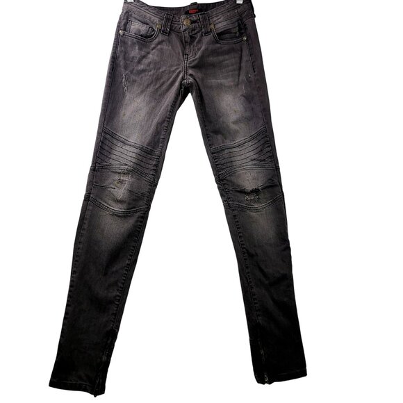 Vintage1 Black Distressed Skinny Jeans Zipper Ankle Stitch Detailing Size 25 - Picture 1 of 15